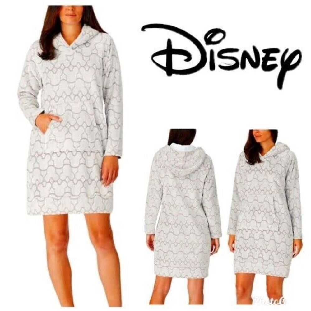 Disney Mickey Lounger with Faux Sherpa Hood Gray One Size Long Sleeve SOFT